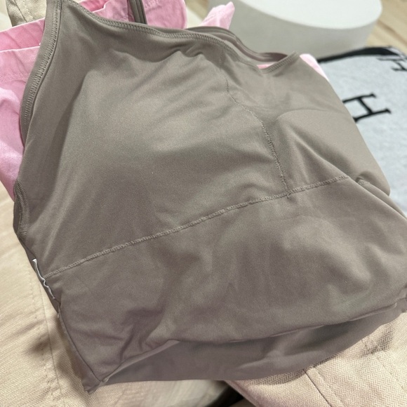 Abercrombie YPB sports bra tank top long line racerback padded taupe seamless - Picture 7 of 8